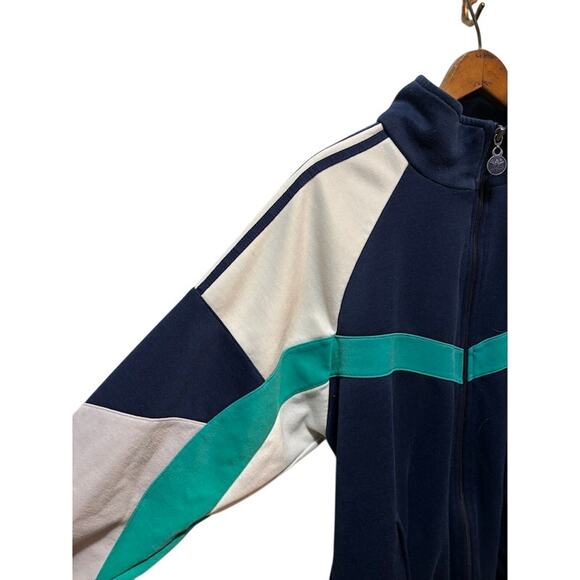 Vintage 90s Adidas White Navy Teal Blue Full Zip Track Jacket Warm Up Men Large - Picture 5 of 7